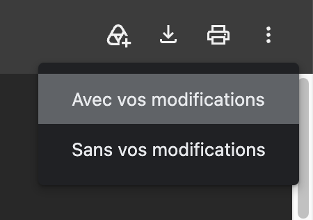 Menu de téléchargement du navigateur, avec le choix « Avec vos modifications »
