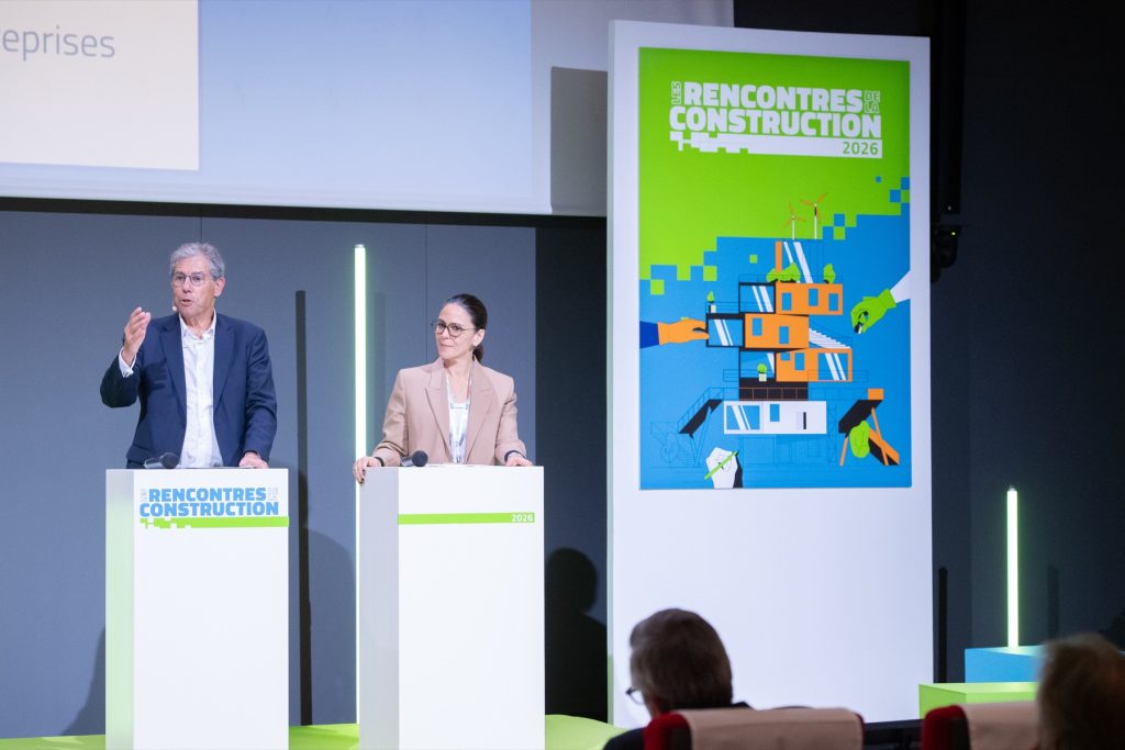 Ouverture des Rencontres de la construction 2026 par Jacques Marcel, vice-président d’EGF, et Audrey Haddad, directrice grands comptes entreprises de SMABTP